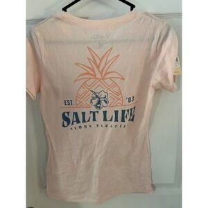 Salt Life Aloha Paradise Pineapple Graphic V-Neck T-Shirt Peach‎ Pink SLJ10760 S